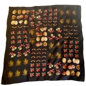 ECHO Autumnal Themed 100% Silk Scarf Nuts Leaves Berries